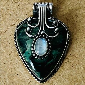 Kambaba Jasper w/ Moonstone Accent Pendant Necklace - 925 Plated/Stamped